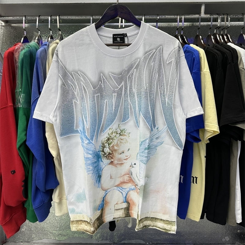 Angel Pure Cotton Mens Short Sleeve Tshirts Streetwear Crew Neck Loose Casual Summer Tees Oversized Baggy Top 250827