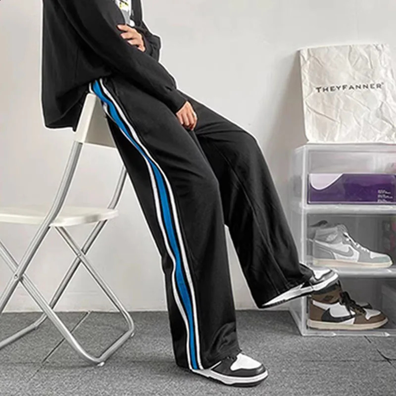 summer trend highwaisted sweatpants side stripes literary straight leg casual pants long loose sweatpants 250827