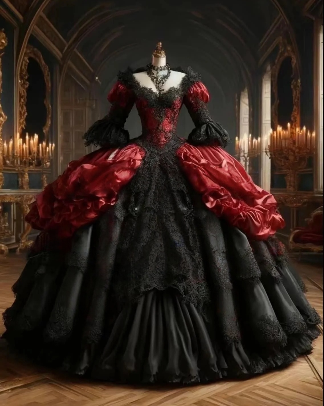 Gothic Black And Red Ball Gown Wedding Dresses Ruched Ruffles Floor Length Bridal Gown Vampire Steampunk Corset Vintage Bride Dress