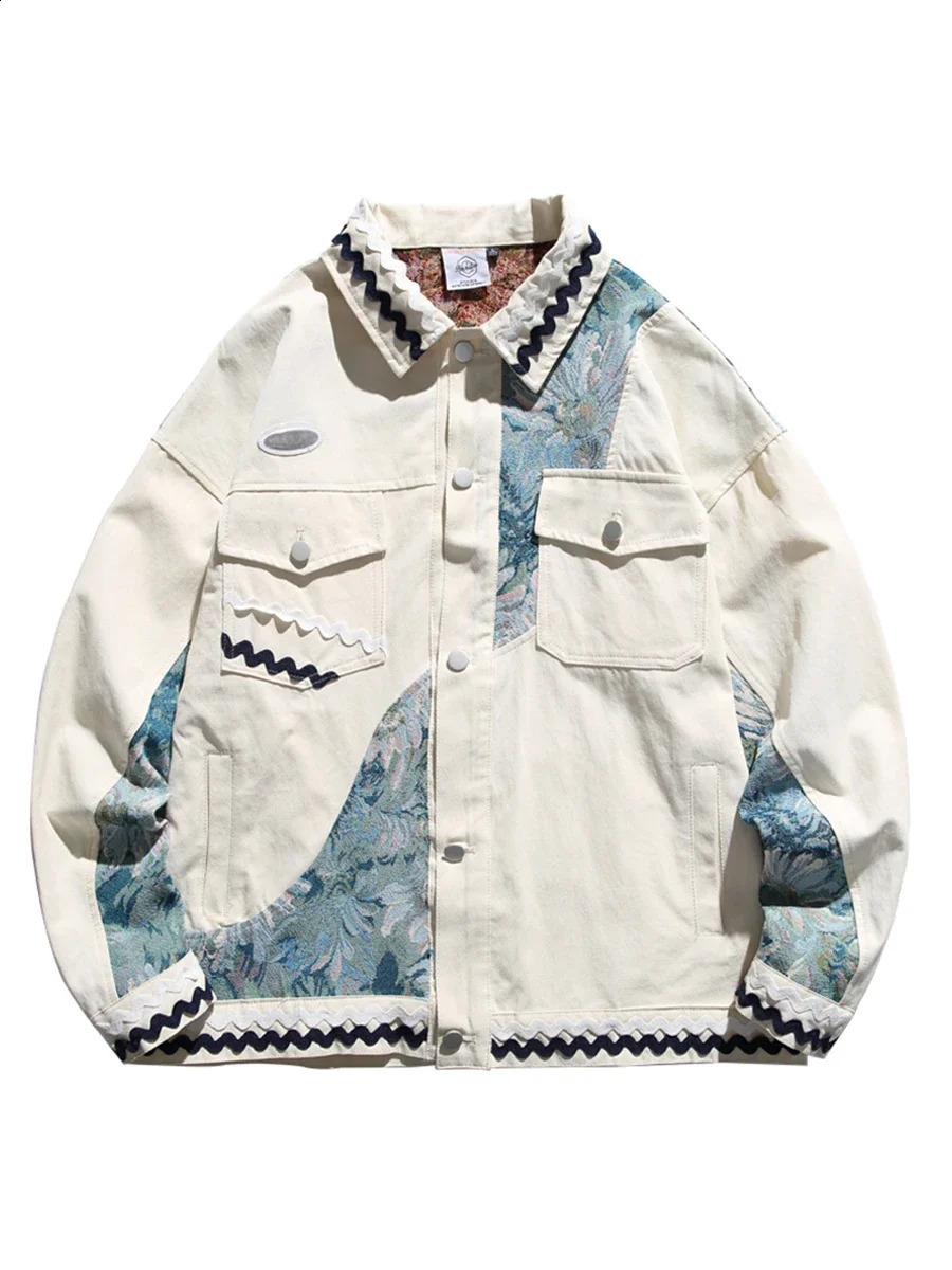 Mens National Fashion Embroidery Jacket Spring Autumn Retro Splicing Workwear Trendy Casual Couple Baseball Uniform Coats 250827