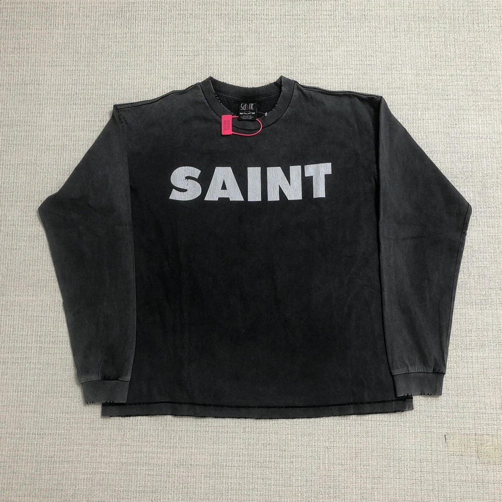 SAINT OF MICHAEL Quality Streetwear Vintage Long Sleeves Tee Casual Loose Oversize 100%Cotton Tops T Shirt For Men Unisex 260917