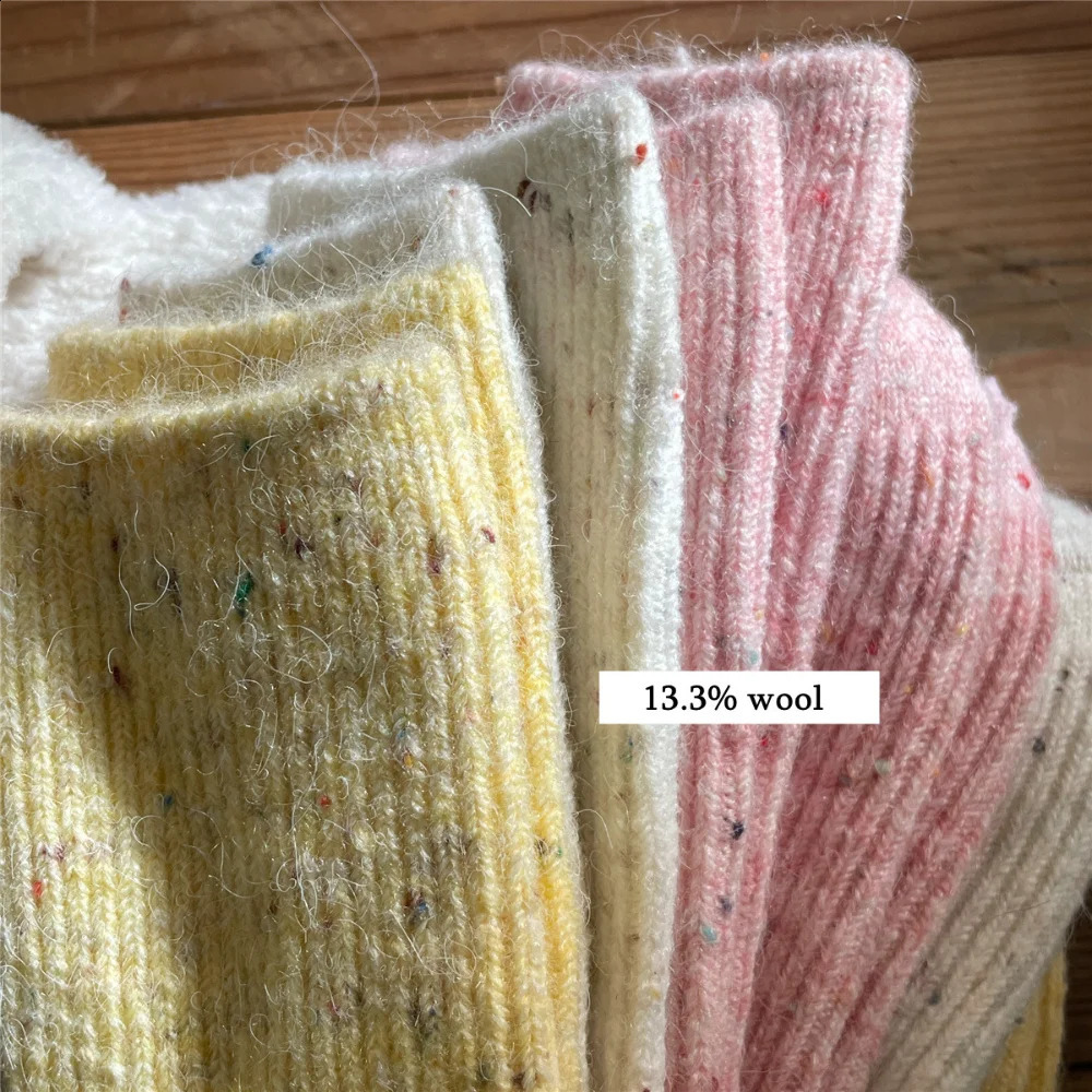 Women 13.3% Cashmere Wool Thicken Warm Women Sock Sox Winter Sock Japanese Fashion Harajuku Solid Thermal pink Long Socks 1 Pair 250827