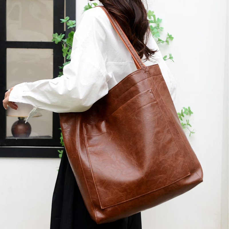 Tote Women's Autumn and Winter Pu Leather Large Capacity Commuting Class Can Put Notebook Shoulder Bag