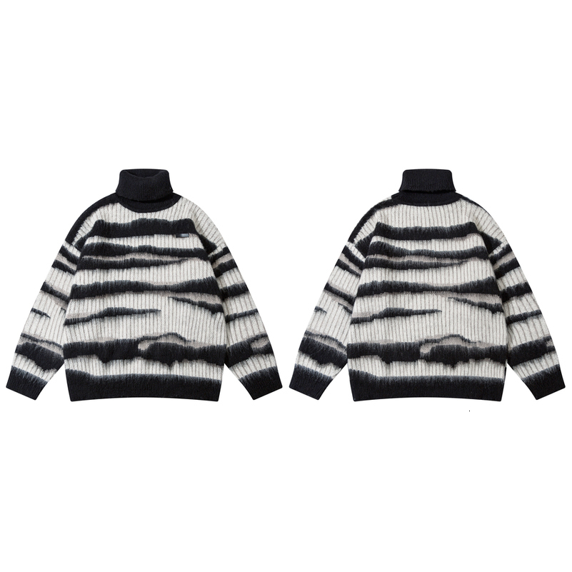 Men Clothing High street hiphop loose jacquard turtleneck sweater contrast color pullover sweater for men and women 250828BJ