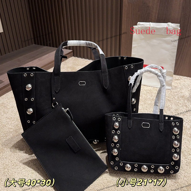 Ladies' Suede Handbag with Spherical Rivets and Hollow Design, Fashionable Retro Style, Available In Leather and Suede, Autumn and Winter Suede