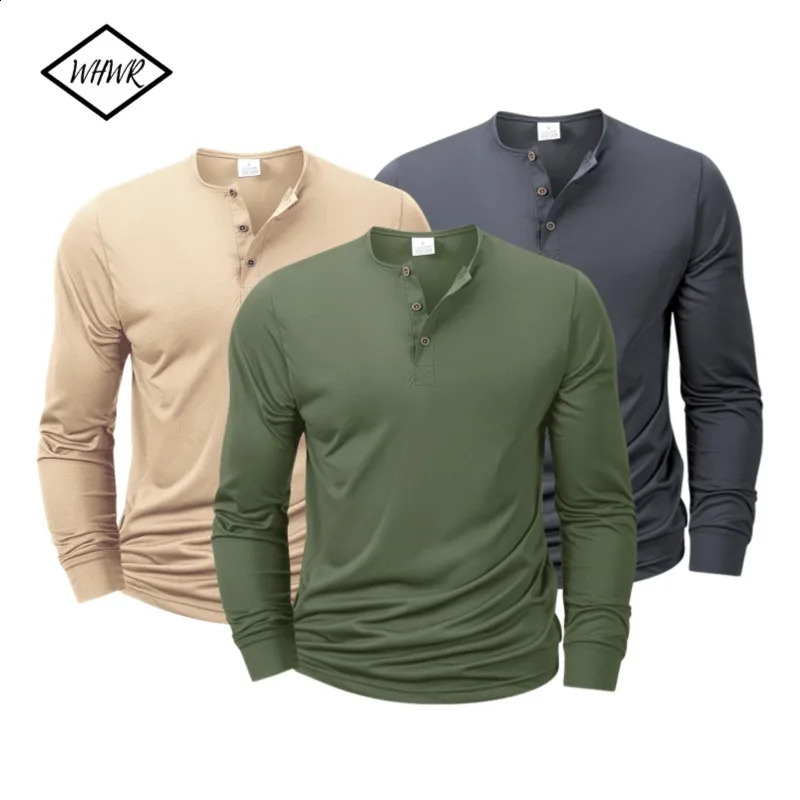 Mens Long Sleeve Henley Vneck Lightweight Long sleeves Casual Cotton Slim Fit Basic Loose Fitness Sports Breathable Top250828