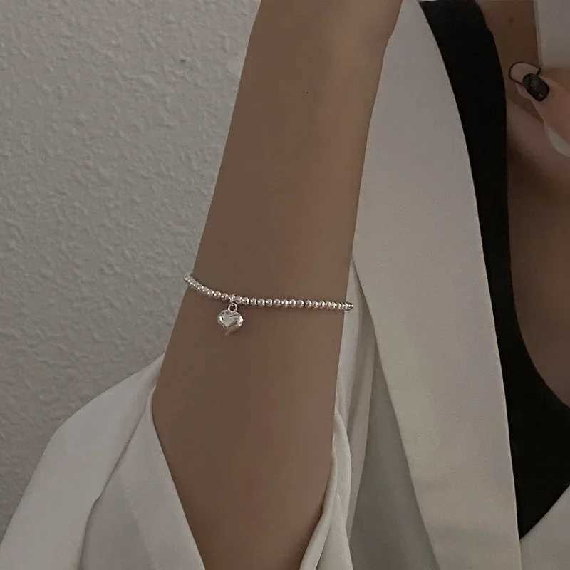 925 Sterling Silver Star Love Heart Pendant Round Bead Pearl Bracelet For Girls Sweet Romantic Style Birthday Gifts For Lovers W250828