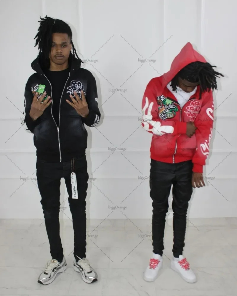 American Street Harajuku Zipper Sweatshirt Personality Gothpunk Letter Flame Embroidery Clothing Oversized Loose Hoodie Couple250828