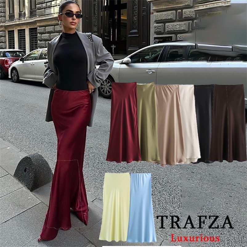 Vintage Satin Hi-Lo Long Skirt, High Waist Floor-Length Silky Skirt for Women, Sleeveless Vintage Style, Maroon Olive Green Beige Black Brown Yellow