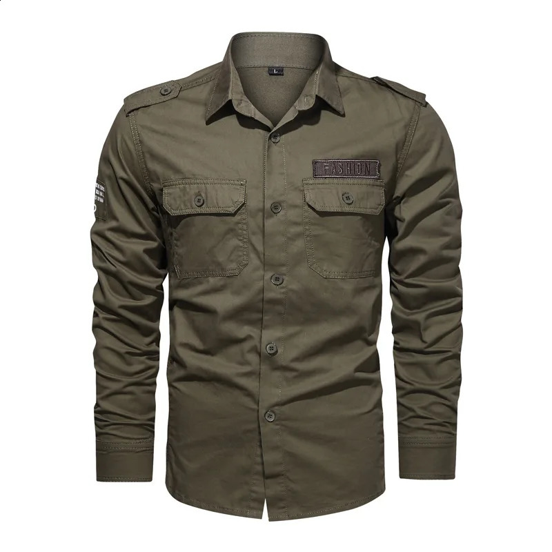 Fashion 2023 Autumn Spring Clothes Green Black Cargo Military Shirts For Mens Long Sleeves Casual Blouse Oversize 5XL 6XL 250828