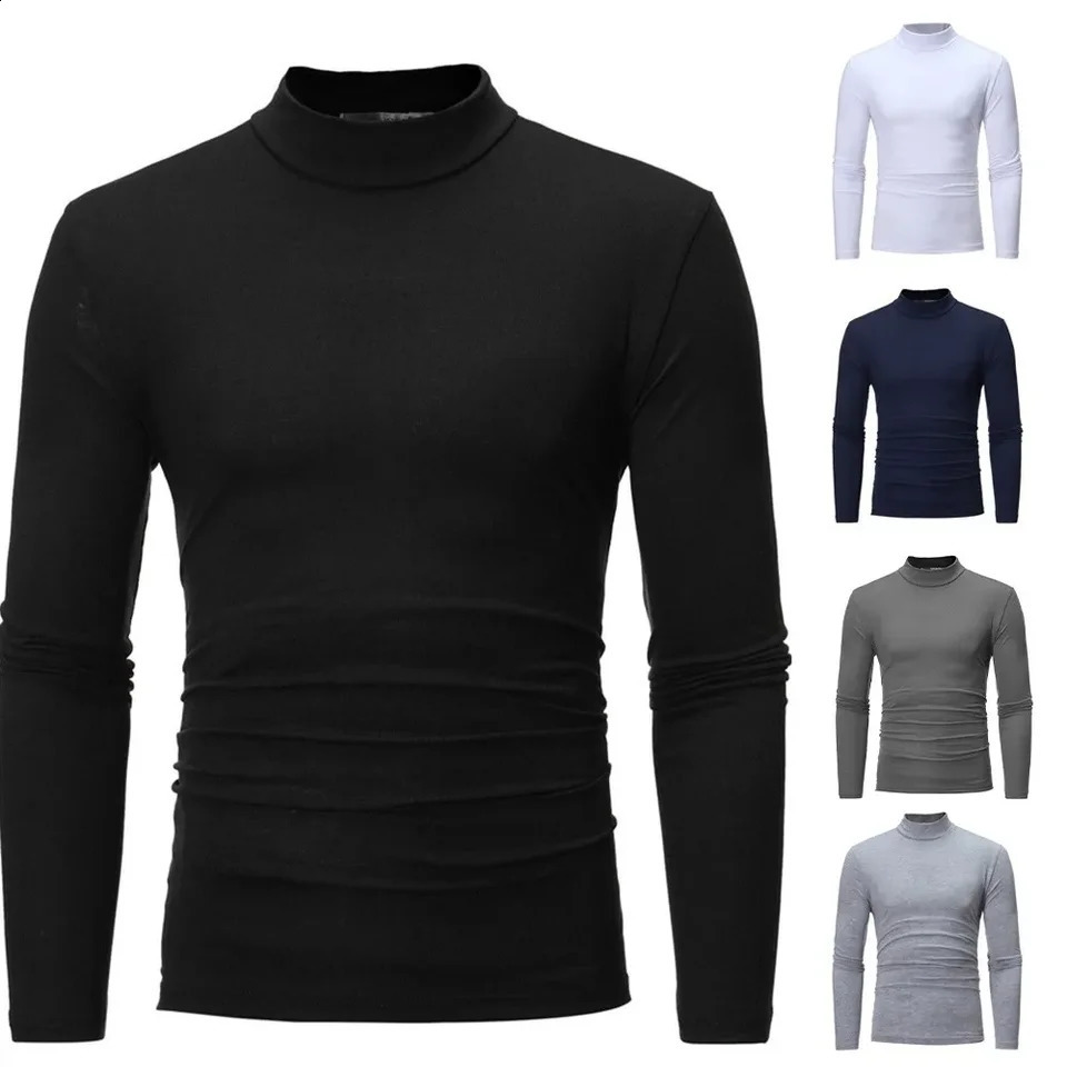 Thermal Underwear Men Winter Warm Mock Neck Basic Plain Tshirt Pullover Long Sleeve Top Outwear Slim Stretch Fashion Sweater 250827