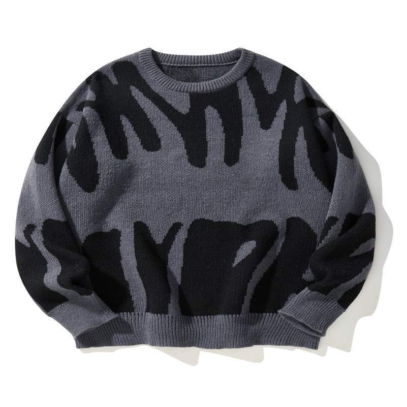 Autumn Winter Irregular Jacquard Pattern Pullover Sweater Casual Round Neck Contrast Color Knitted Mens Pullover 250828BJ