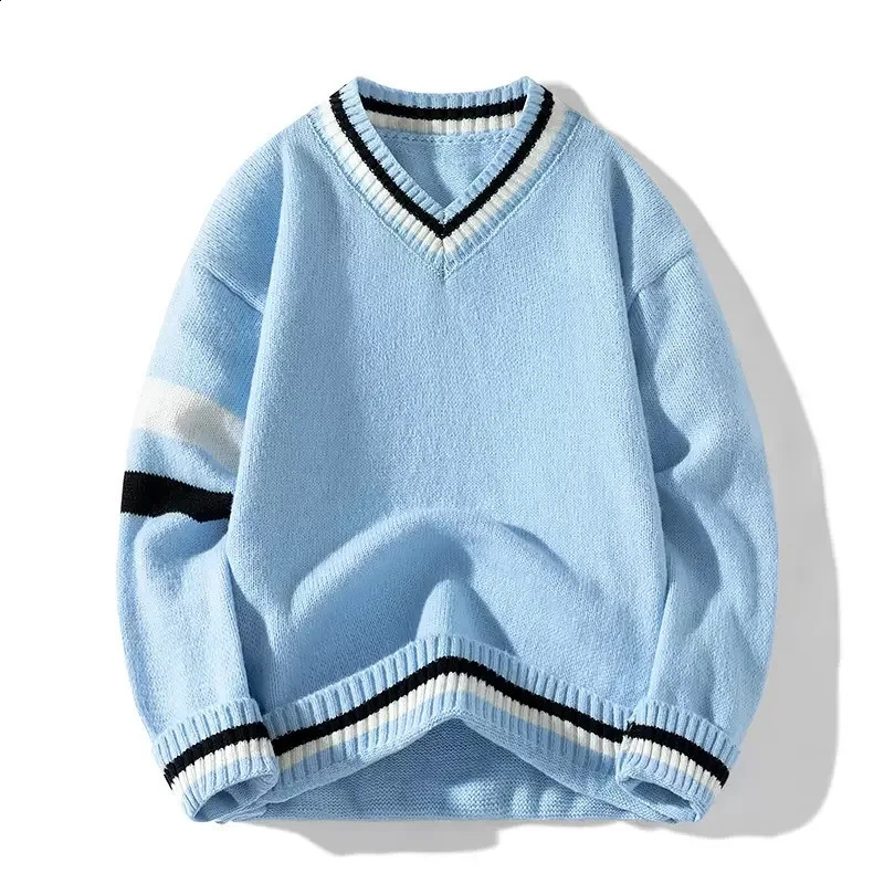 Autumn Winter Retro Sport Vneck Pullover Sweater Mens Casual Loose Knitted Pullovers Men Large Size High Quality Sweaters 250828BJ