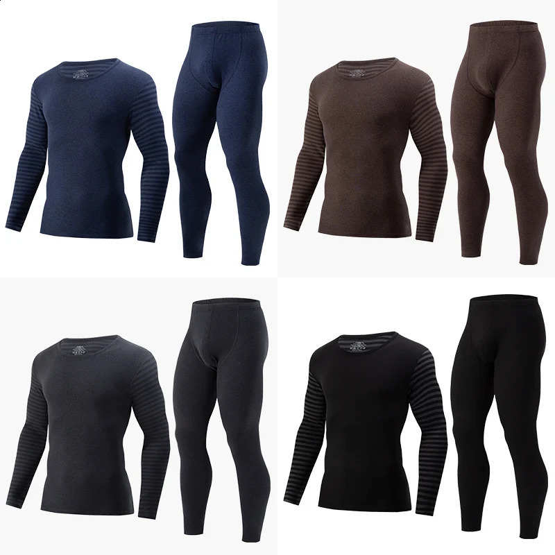2piece plus size mens fall/winter thermal underwear set fashion simple sleeve striped longsleeved trousers casual pajamas set 250827