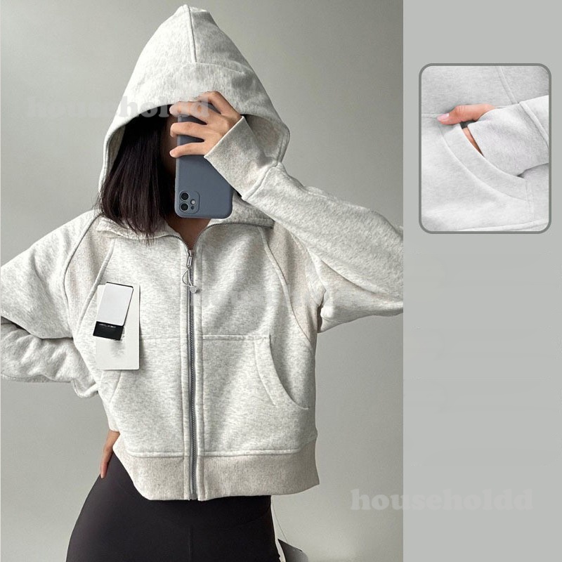 Women's Dseigner Fleece-Lined Hooded Zip-Up Sweatshirt Outdoor Sports Pullover Yoga Jacket for Fall and Winter