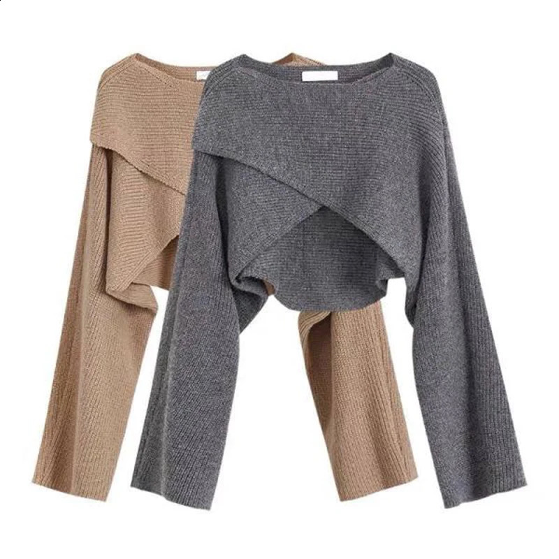 Autumn Knitted Cropped Sweater Y2K Top Long Sleeve Pullovers Winter Cross Irregular Streetwear Pull 22933 250815