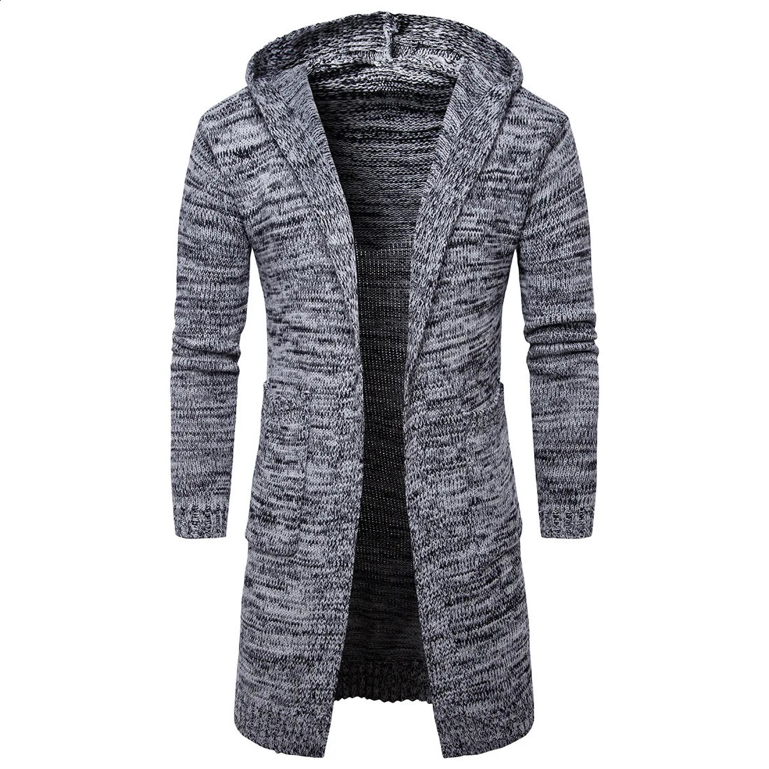 Mens Hooded Knitted SweaterXLong Sweater Knit Sweater Jackets Solid Color Sweatercoat 250828BJ