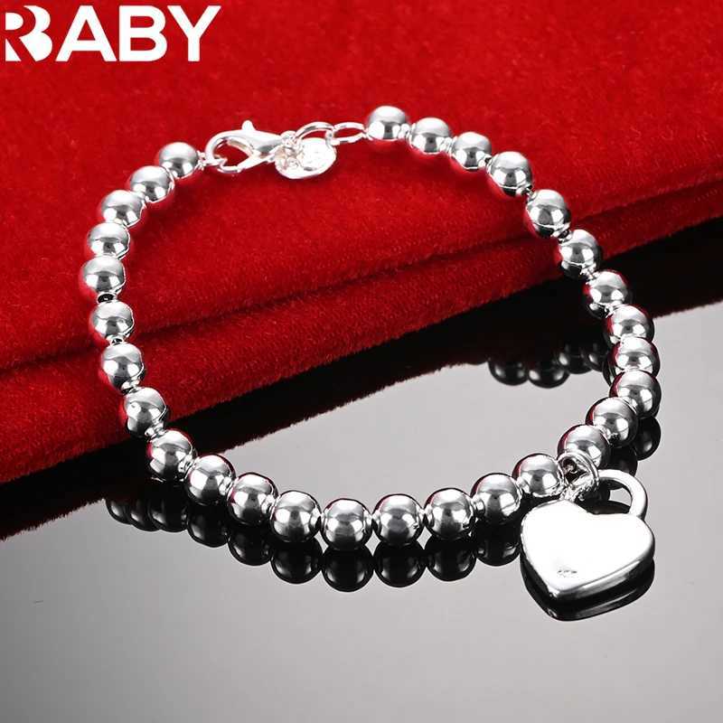 925 Sterling Silver Smooth Beads Chain Heart Pendant Bracelet for Women Wedding Party Fashion Jewelry Gift W250828