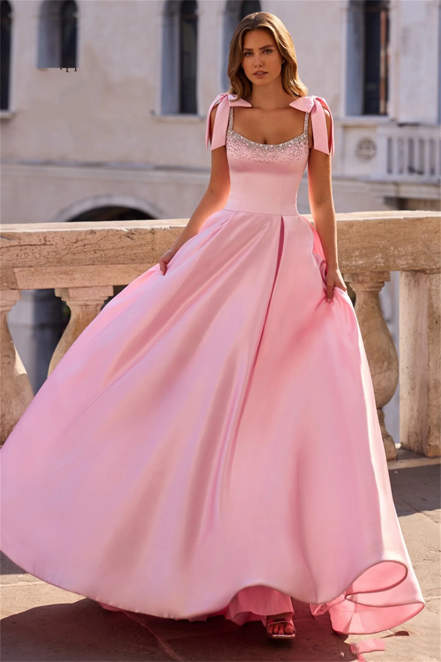 2026 New Arrival Prom Birthday Dress Square Sraps Sequins Beads Satin A-line Long Evening Party Dresses Formal Gowns Vestidos De Festa