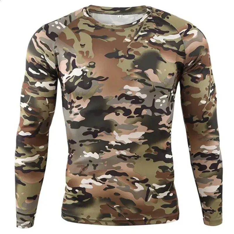 2024 Autumn Mens Slim Fitting Camouflage Printed Round Neck Long Sleeved Tshirt Hunting Camping Hiking Pullover Tshirt250828