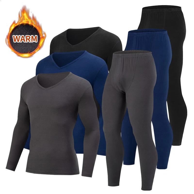 2piece Autumn And Winter Mens Small Vneck Solid Color Warm Underwear Set Comfortable Large Bottom Shirt Versatile Sleepwear 250827BJ