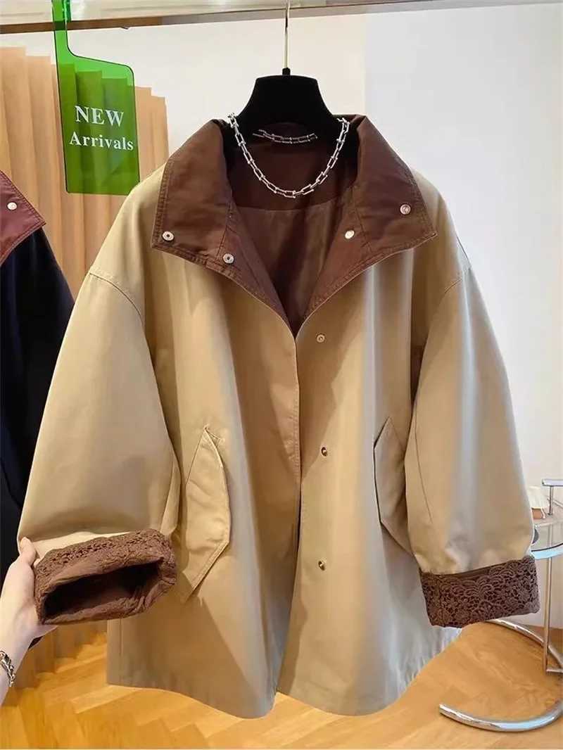 Double Breasted Windbreaker Womens Spring and Autumn 2025 New Fashion Popular Long Popular Coat Female Suit Collar Coat Pink Z250828