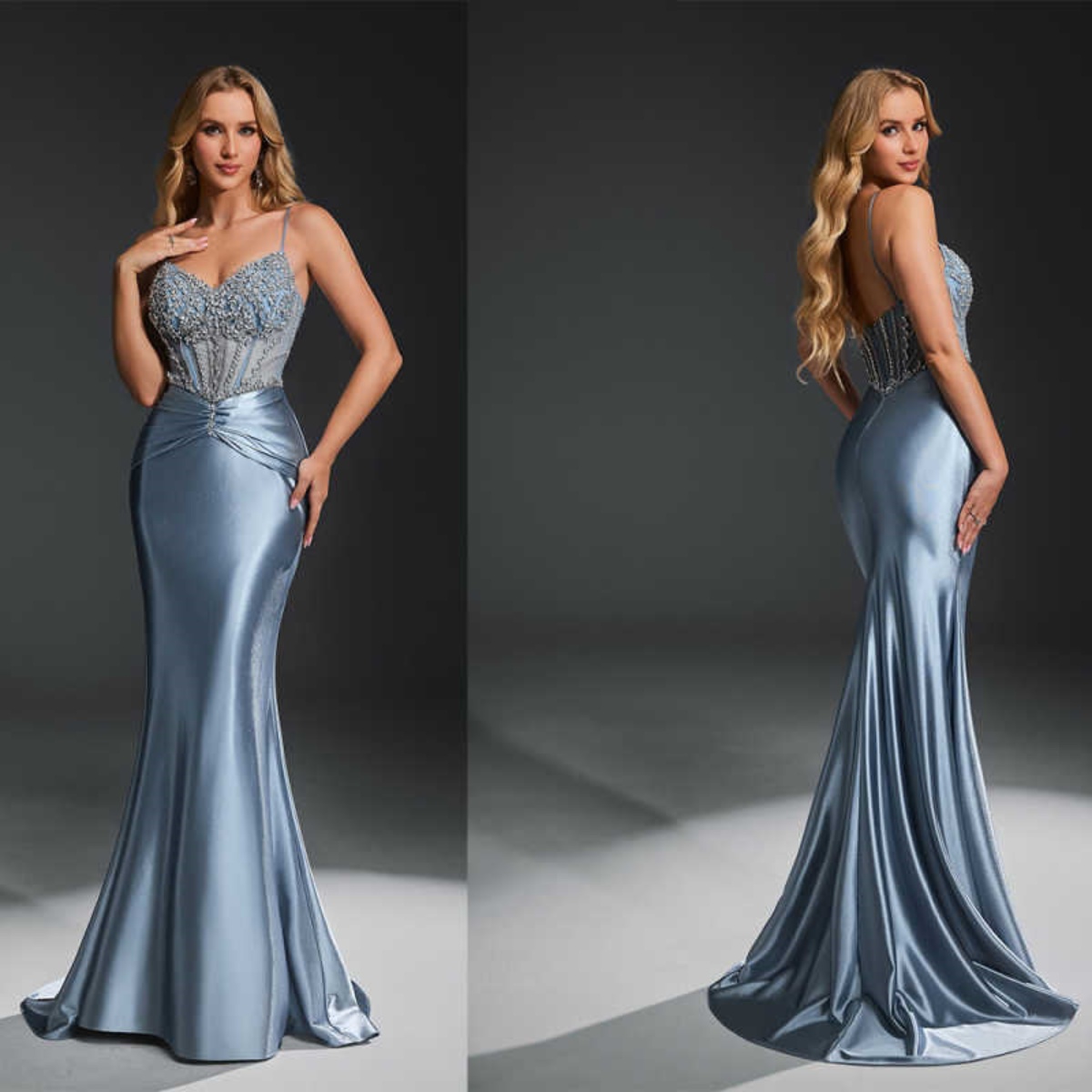 Elegant Mermaid Evening Dresses Spaghetti Straps Sleeveless Crystal Beadeds Bride Gown Prom Gowns Occasion Customized