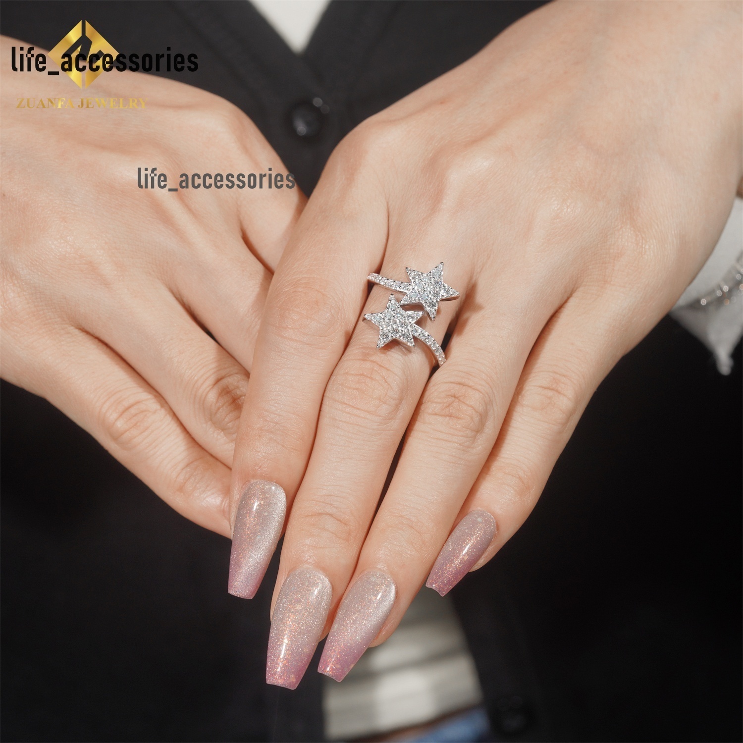 Pass Diamond Tester Luxury Women Wedding Ring 925 Sterling Silver Round Brilliant Cut Moissanite Engagement Ring
