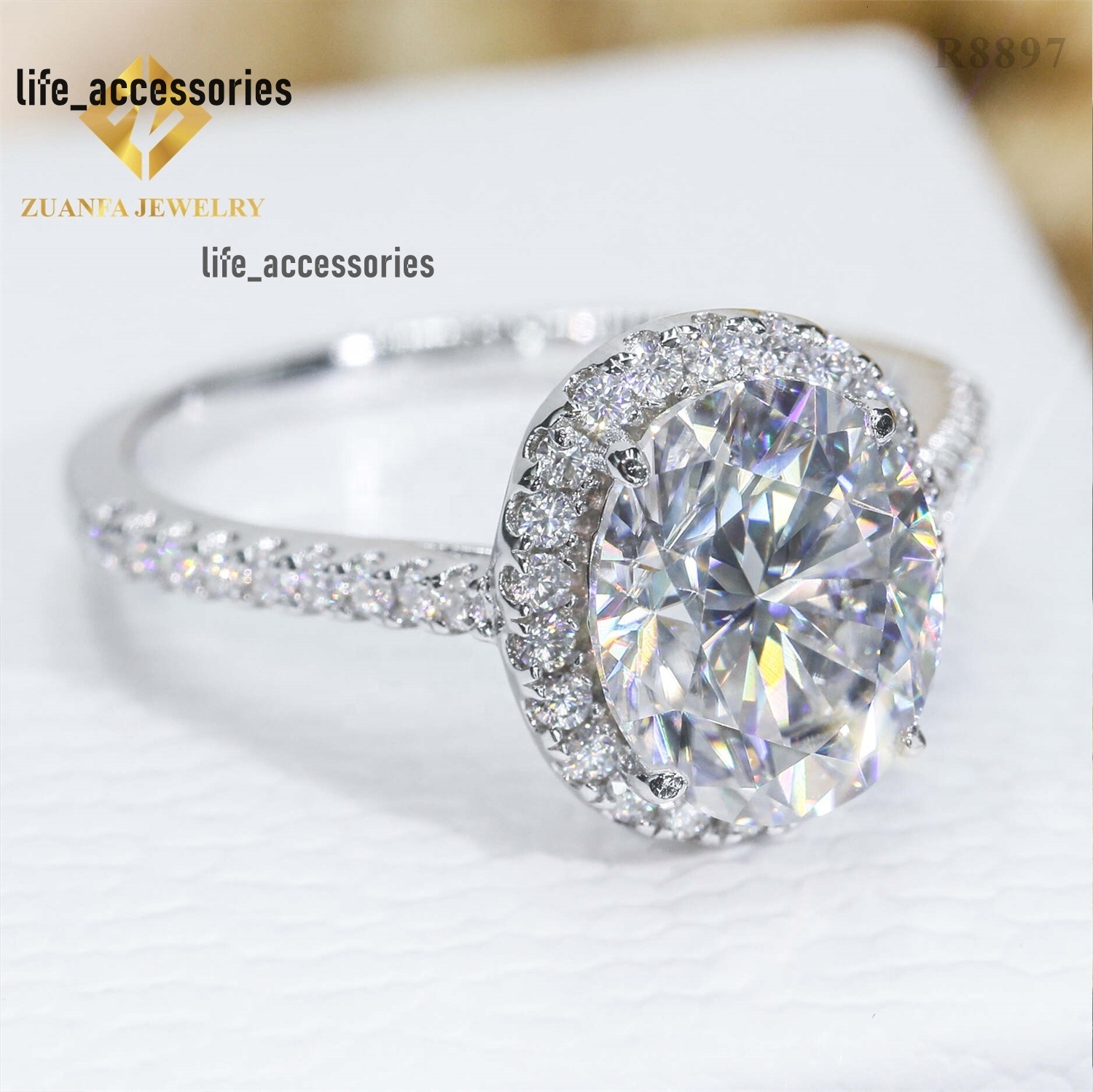 Bridal Wedding Jewelry Set 7*9mm 2Ct Crushed Oval VVS1 Moissanite 9k/14k/18k Real Solid Gold Engagement Ring Ladies