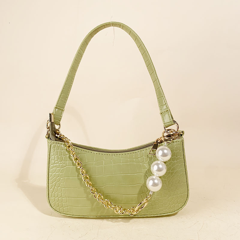 French Style Crocodile Pattern Pearl Chain Underarm for Women Korean Version New Texture Versatile Single Shoulder Crossbody Bag