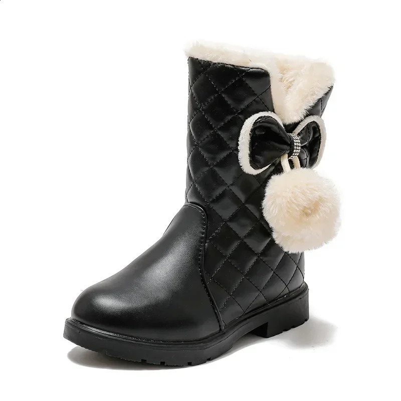 Mumoresip Girls Warm Boots with Bow Kids Snow Boots with Fur Plush 2024 Winter Fashion Children Princess Boots Waterproof250828