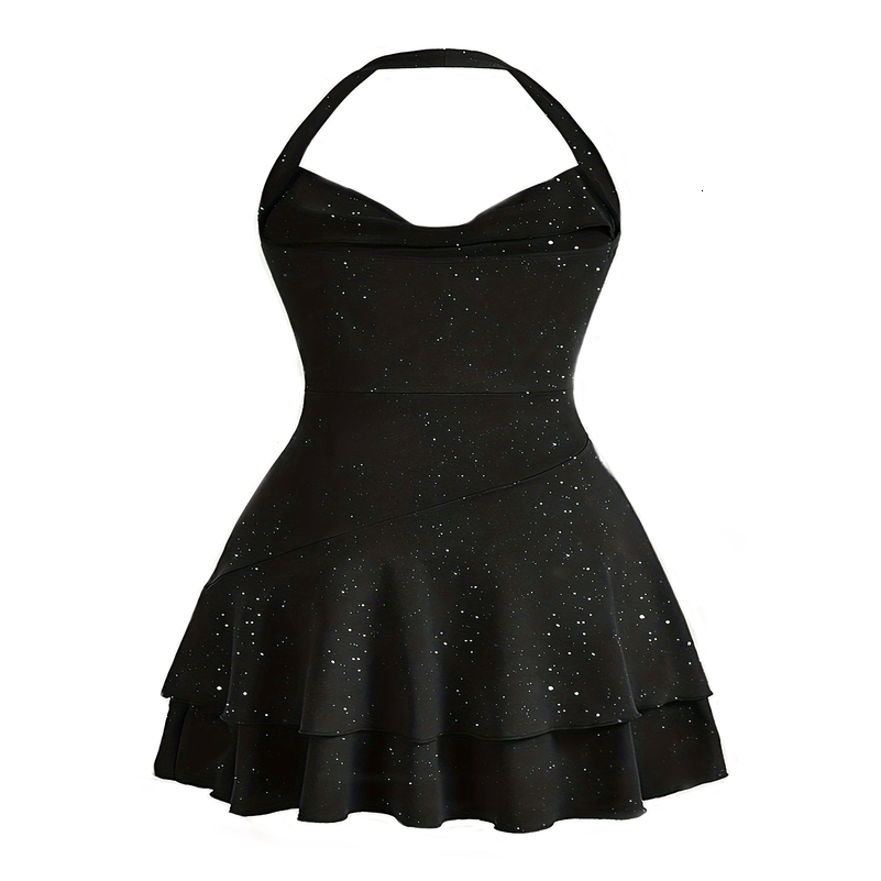 Summer Womens Sequins Neck Sleeveless Dress Elegant Shiny VNeck Glitter Mini Dresses 250827