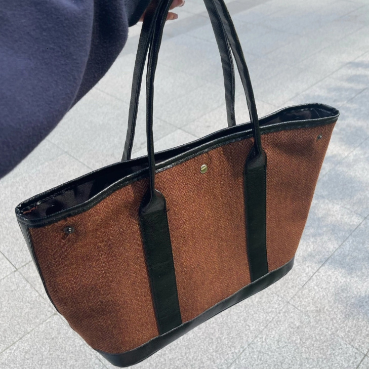 Ins Internet Celebrity Casual Large Capacity Women Melad Herringbone Weave Handbag Tote Bag Travel
