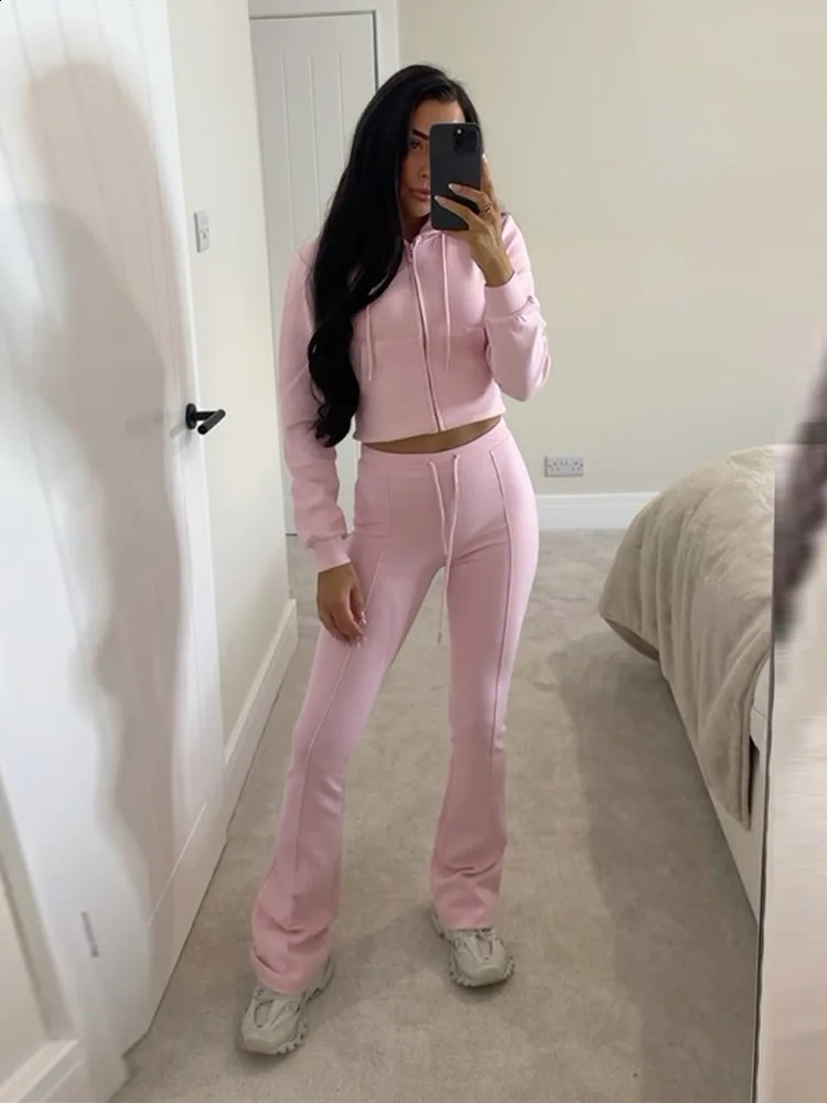 Women Sweatsuit Pants Set Casual Hooded Long Sleeve Jackets Slim Drawstring Long Pant Suit Female Spring Lady Sportwear 250827