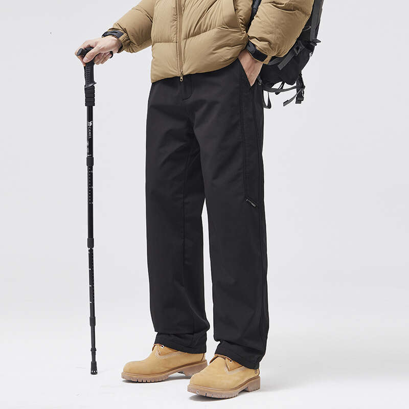 American Style Fleece-Lined For Men Winter Warm Windproof Outdoor Softshell Trendy Loose Straight-Leg Casual Pants
