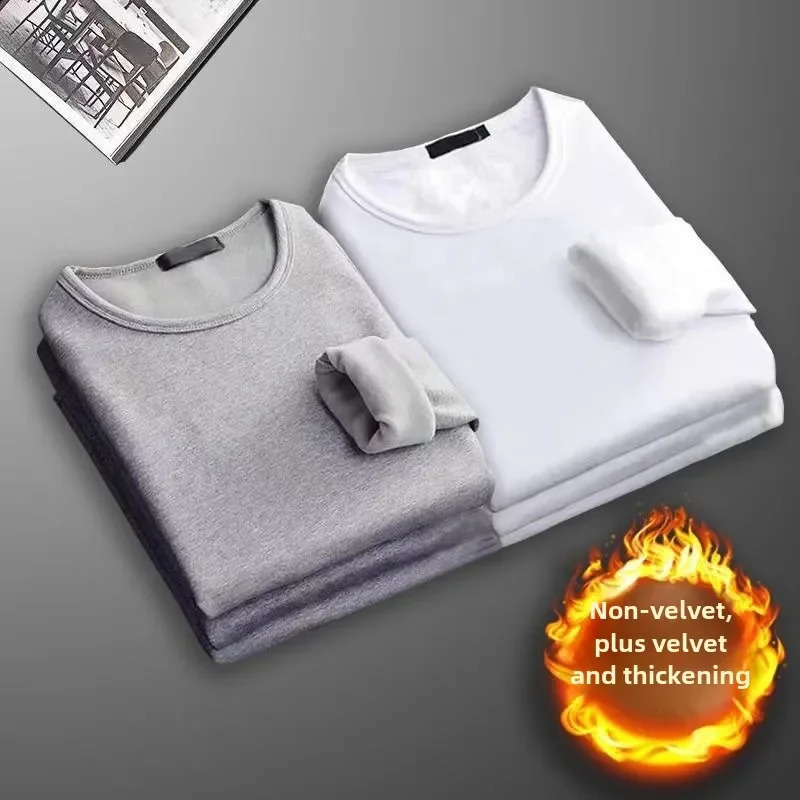 Autumn Winter Mens FleeceLined Thickened Warm Long Sleeve TShirt Round Neck Base Layer Top Fashion Tshirt Winter Long Sleeve 250827
