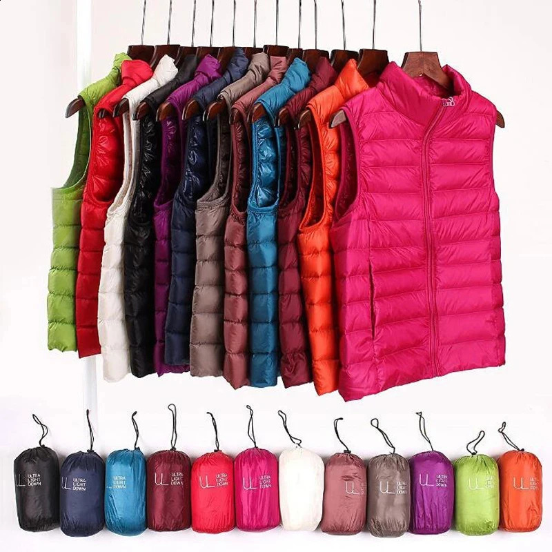 Slim Women Down Vests Spring Autumn Ultra Light Coat Sleeveless Duck Down Coat Standup Collar Waistcoat Portable Vest Female250827