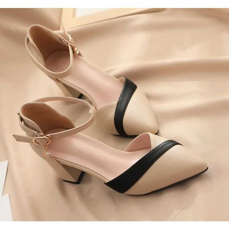 Womens Classic Beige Square Heel Pointed Shoes for Party Ladies Spring Summer Black Buckle PU Leather Professional Pumps W250828