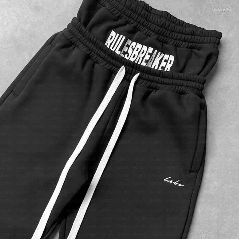 Men's Pants Hip Hop Solid Color Drawstring Jogger Letter Print Double Waisted Sweatpants Harajuku Loose Y2K American Casual Men Women