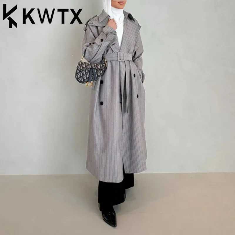 2025 KWTX Womens Summer Striped Trench Coat With Belt Elegant Jacket Ladies Casual Outerwear Kuwait Fashion Z250828