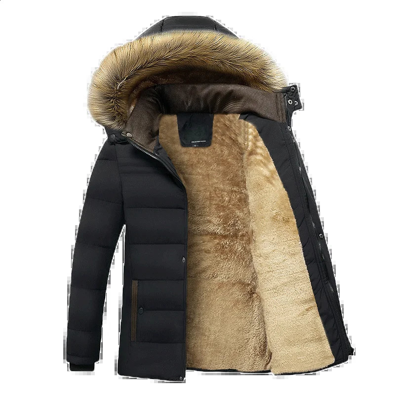 Winter Warm Thick Fleece Parkas Men Waterproof Hooded Fur Collar Parka Jacket Coat Men Autumn Fashion Casual Parkas Men 250827