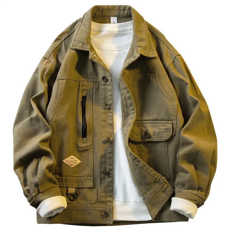 Autumn and Spring Fashion Trend Pure Color Retro Sports Denim Jacket Mens Loose Comfortable Plus Size Workwear Jacket M5XL 250827