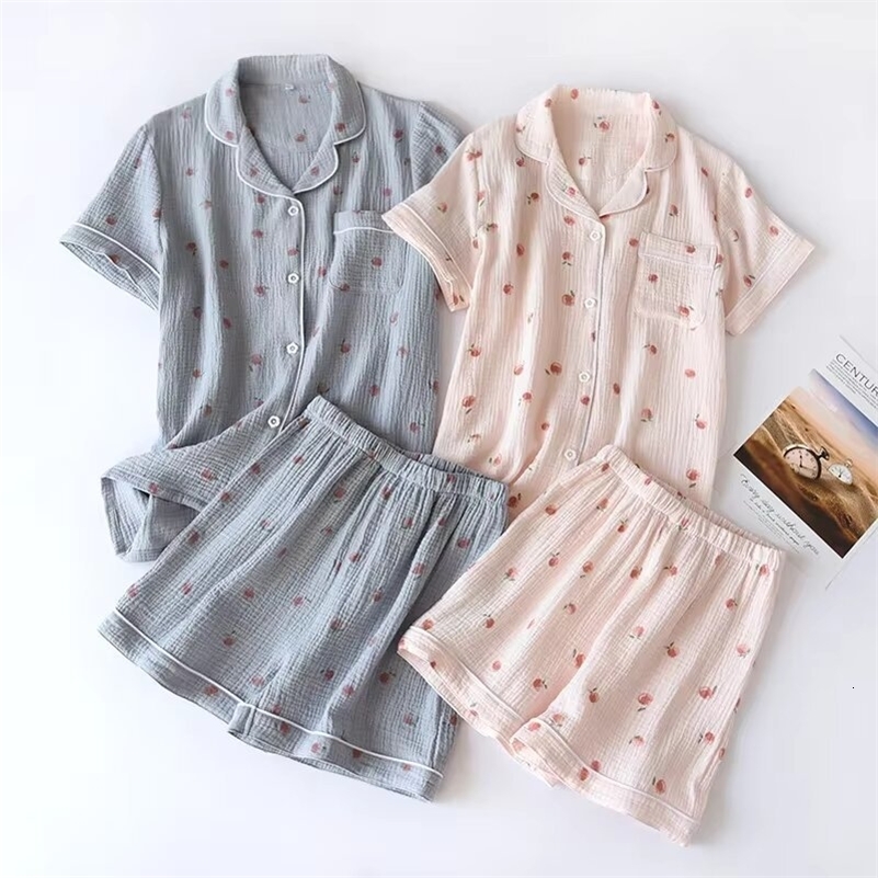 2025 Summer Ladies Shortsleeved Shorts Pajamas Set 100 Cotton Crepe Cloth Thin Home Service Twopiece Spring And Autumn Loose y250827