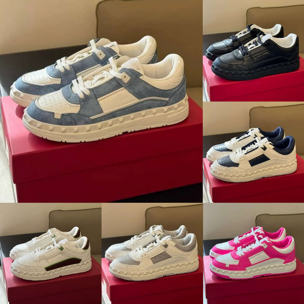 designer sneaker woman men causal shoes fashion athleisure classic thick bottom Leather Trainers canvas Fuchsia trainers Shoes rivets