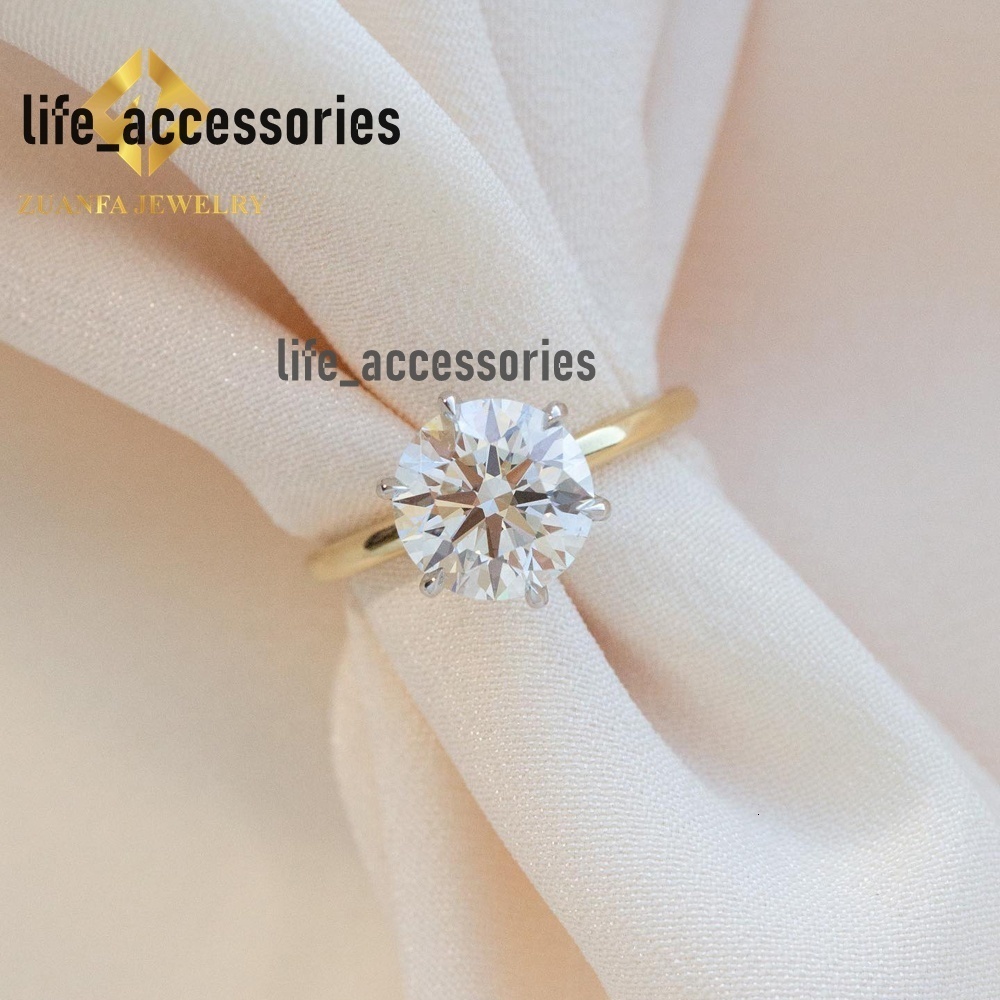 Zuanfa Custom Fine Jewelry 14K Gold Two Tone GRA VVS Diamond Wedding Ring Woman Engagement Moissanite Ring for Women