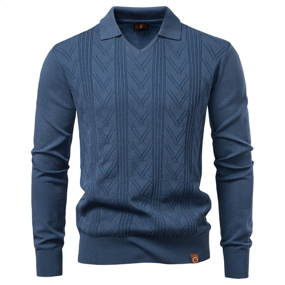 Mens Solid VNeck Jacquard Sweater Knitted Sweater for Autumn Winter Collection Fashionable Comfortable Mens Wear 250828