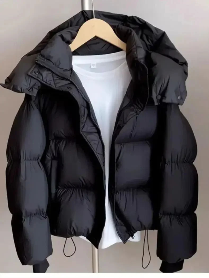 Hooded Cotton Jacket Women Thickened Warm Long Sleeved Outwear Winter Korean Loose Solid Color Versatile Short Coat 260916
