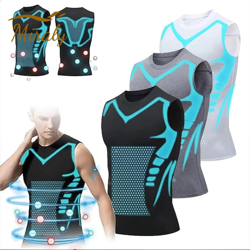 Summer Fitness Compression Shirt For Men Shaping Sleeveless Therapy Vest Male IceSilk Compression Tank Tops Body Shapewear 250827