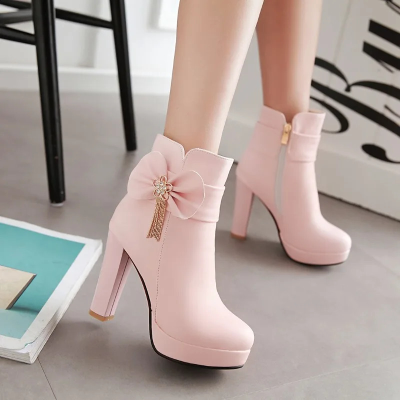 Korean Version Lady Lolita High Heel Ankle Boots Party Wedding Shoes Womens Butterfly-knot Tassel Fashion High Heel Boots 250821