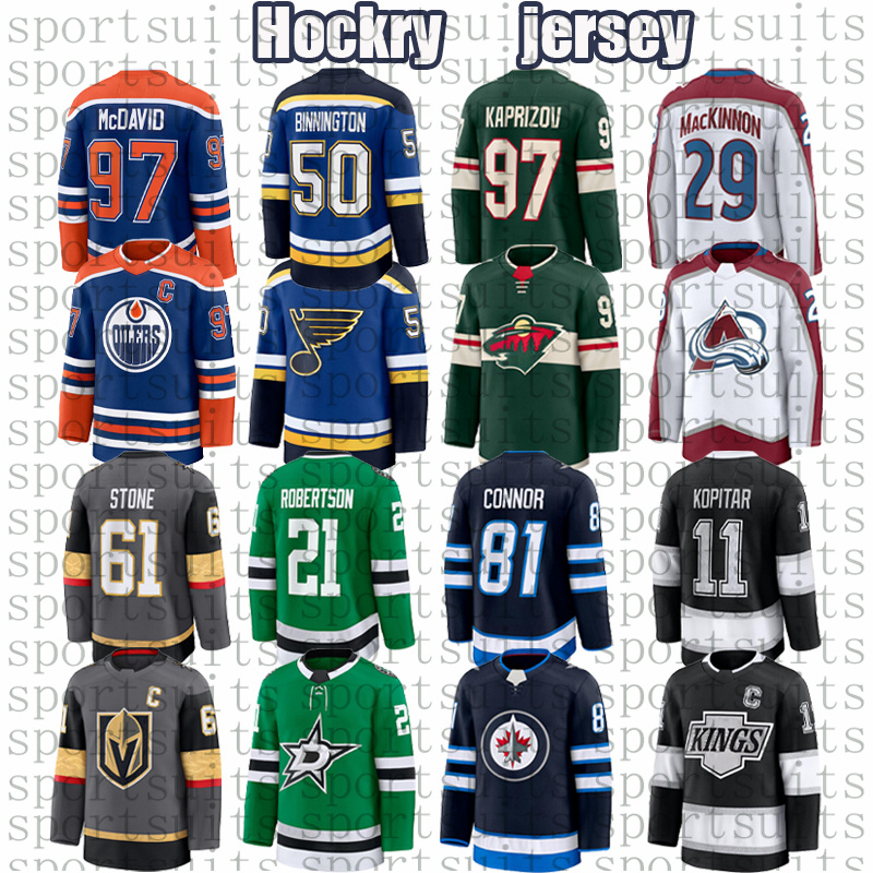 blues jersey avalanche knights wild kings oilers hockey jerseys Robertson connors Kyrou Brayden Kaprizov Nathan MacKinnon Anze Kopitar Mark Stone-image-945388172